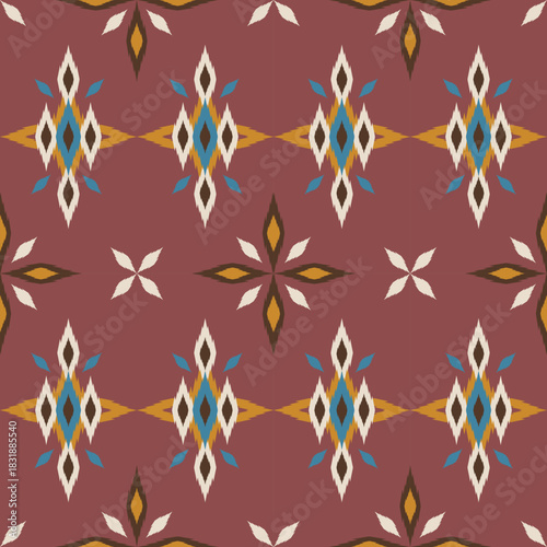 Bohemian Ikat Fabric Motif with Intricate Dye Layers and Dynamic Cultural Geometry