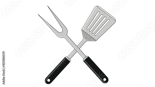 Classic spatula and fork set, perfect for backyard barbecues and family fun, delicious food is coming