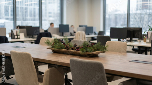 Modern office meeting table with holiday decoration
