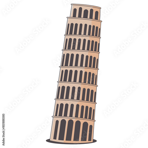 Cartoon style illustration of the Leaning Tower of Pisa. A popular travel destination and iconic landmark in Italy, Europe