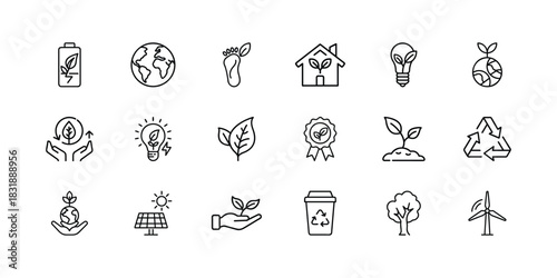 Ecology and green energy line icons set. sustainable development, environmental protection, and renewable energy vector outlines for web and print. Vector, illustration