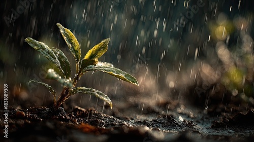 Petrichor Visual Series Fresh Earth After Rain Tiny plant thriving in the refreshing rain.