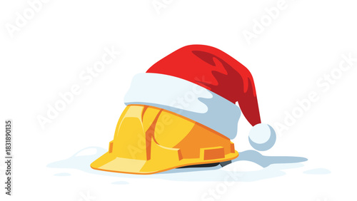 Festive hard hat wearing Santa hat celebrates Christmas spirit in construction, a joyful and creative concept bringing holiday cheer
