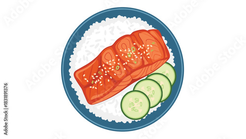 Delicious salmon teriyaki bowl with fresh cucumber slices for a healthy and vibrant meal, perfect for food bloggers and cooking enthusiasts alike