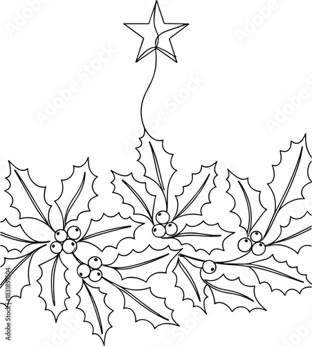 Simple Line Drawing of Xmas Greeting Card Designs.