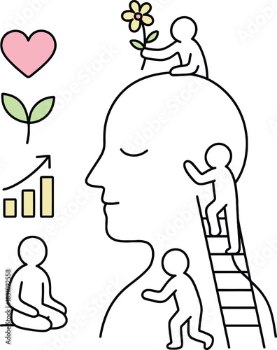 Self-Care and Emotional Healing - Minimalist Psychology Line Art