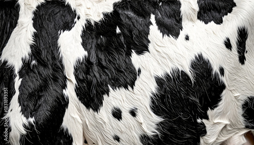 Texture of cow artificial skin with pattern realistic black-and-white spots, short glossy hair, tileable texture