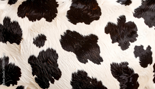 Texture of cow artificial skin with pattern realistic black-and-white spots, short glossy hair, tileable texture