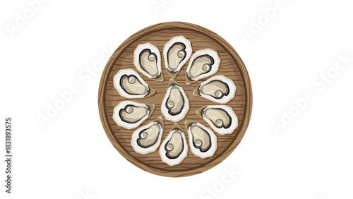 Elegant oysters presented on a rustic wooden platter, perfect for seafood restaurant menus, culinary blogs, or upscale event promotions