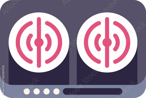 Modern induction cooker with touch control panel showing heating zones displaying power level, kitchen appliance for cooking food