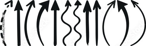 Hand Drawn Arrow Pack, Doodle Arrows Bundle, Upward Direction Icons Set, Sketch Arrows, Straight, Curved, and Wavy Symbols