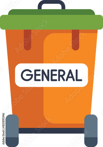 Orange general waste container bin with wheels for garbage and trash