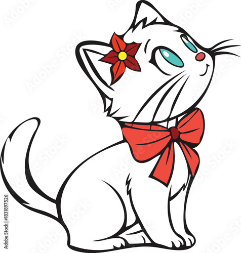 Cute white cat wearing a charming bow

I prefer this response