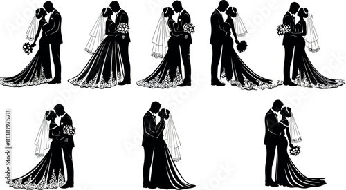 Romantic couple embracing silhouette design