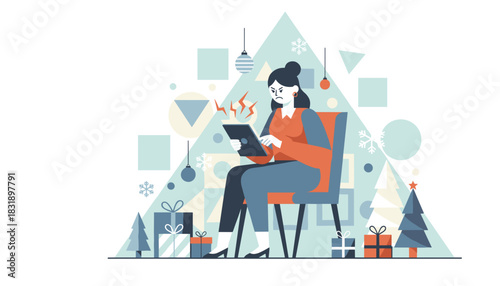 Stressed woman with tablet during the holidays Christmas shopping frustration or technology failure