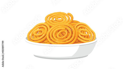 Golden chakli snacks piled high in a bright white bowl, perfect for Diwali celebrations and festive Indian treats