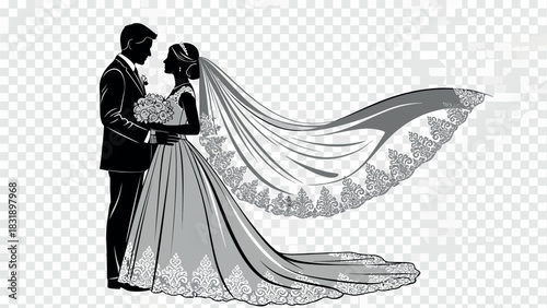 Romantic couple embracing silhouette design