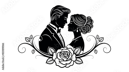 Romantic couple silhouette embracing in love