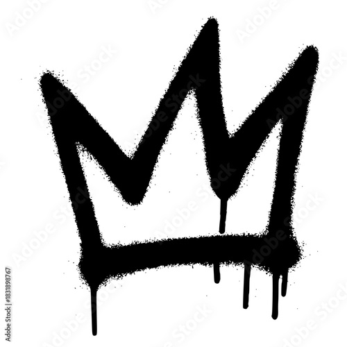 Bold black crown with graffiti spray effect, urban street art for royalty and power, ideal for edgy designs and logos