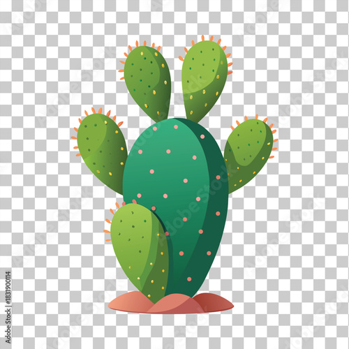 Green Prickly Pear Cactus with Orange Spines and Pink Dots desert succulent