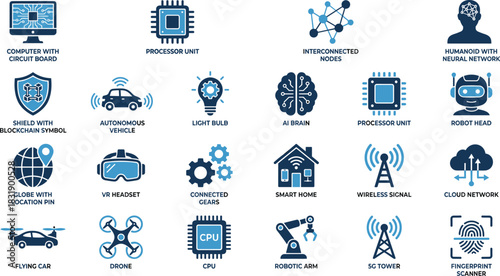 Mental health icon set, therapy symbols, psychological disorder graphics, emotional wellness visuals, recovery tools, blue theme, awareness design elements