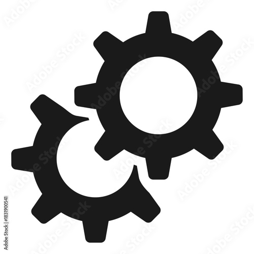 Two gears icon – dual cogwheel symbol representing system settings, mechanical process synchronization, automation workflow, configuration tools, engineering operations, and efficient teamwork functio