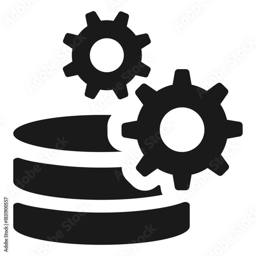 Database settings icon – illustrating data management, configuration, optimization, backup operations, system tuning, server administration, and backend infrastructure control with gear elements.
