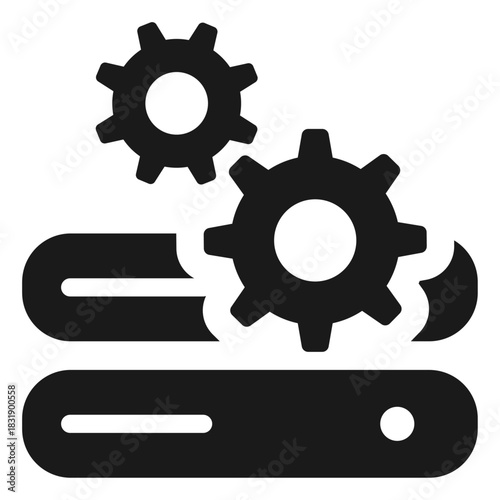 Server maintenance gears icon – representing system configuration, data center optimization, backend operations, IT management, hardware tuning, cloud infrastructure support, and network performance a