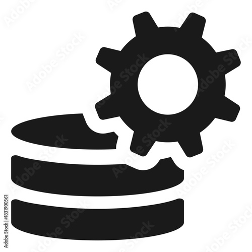 Database configuration icon – representing data setup, system tuning, server adjustments, performance optimization, backend management, and digital infrastructure settings with a gear element.
