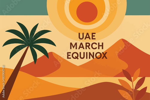 Modern United Arab Emirates seasonal artwork featuring abstract shapes simplified figures and clean bold festive themed elements