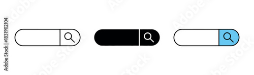 Three stylized search bar icons, representing different UI designs for online search functionality.