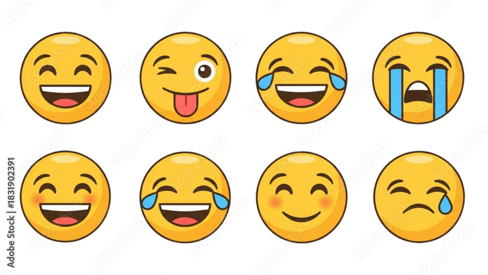 Fototapeta premium Expressive Emoticons A Collection of Joyful and Emotional Faces