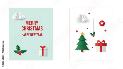 Creative paper art concept for Christmas and New Year celebration greetings
