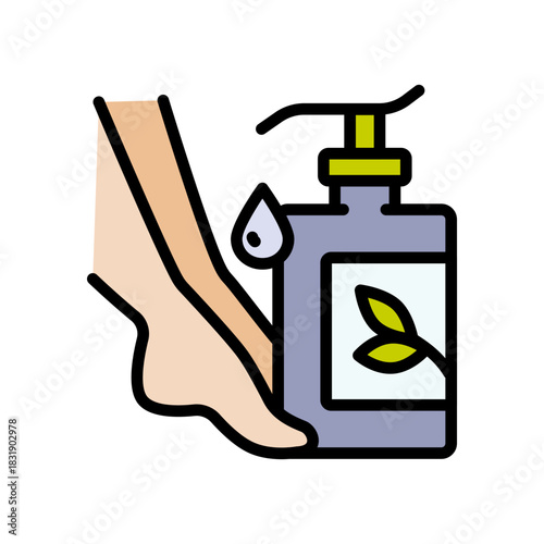 Foot cream, Foot hygiene, Healthy feet, Foot treatment, Podiatrist, Podiatry icons, Pedicure, Massage foot color icon. Simple vector illustration.