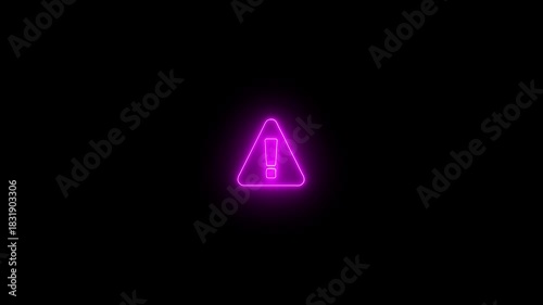 Neon Warning attention icon signal, alert, risk, safety, danger road warning sign animated. neon sign Warning alert icon, Neon Warning Attention Sign Alert to Various Safety. 4K video