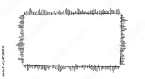 Black and white rectangular frame with a unique, hand-drawn scribble or sound wave border, isolated on a white background for copy space.