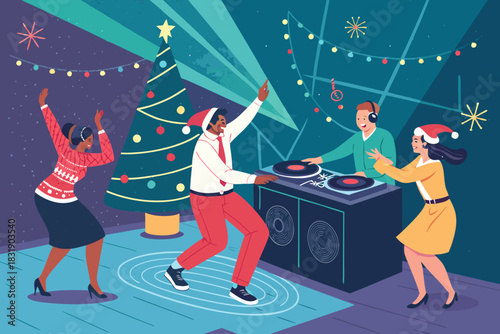 Office Christmas Party With And Dancing Employ Creative Visual Ideal for Marketing