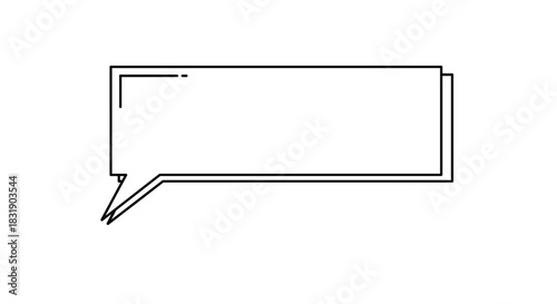 Minimalist rectangular speech bubble with a double line border for text, isolated on a white background for communication concepts.