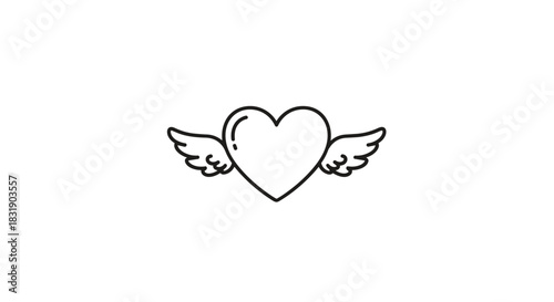 Simple and clean line art icon of a heart with a pair of angel wings, symbolizing love, freedom, or a memorial message.