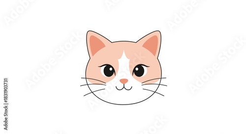 Adorable cartoon cat face with big cute eyes and whiskers, illustrated in a simple, clean style with a peach and white color palette.