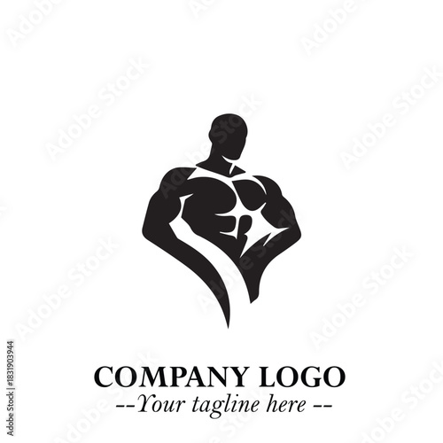 Man With Muscle Logo Symbol in Black on White Background for Strong Bold Fitness Branding Design Art