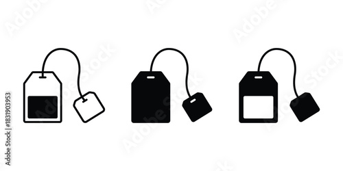 Tea bag icon set. Teabag vector symbol. Tea bag vector outline icon set.