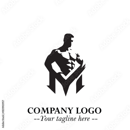 Man With Muscle Logo Symbol in Black on White Background for Strong Bold Fitness Branding Design Art