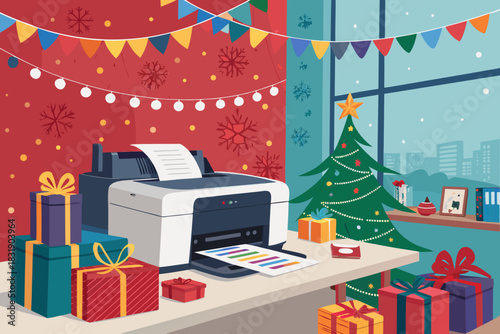 Printer Printing Holiday Flyers Office Scene Wit Creative Visual Great for Commercial Projects