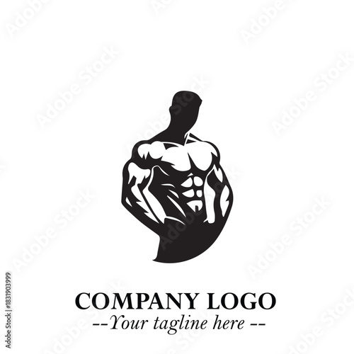 Man With Muscle Logo Symbol in Black on White Background for Strong Bold Fitness Branding Design Art