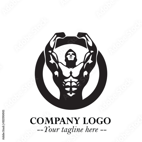 Man With Muscle Logo Symbol in Black on White Background for Strong Bold Fitness Branding Design Art