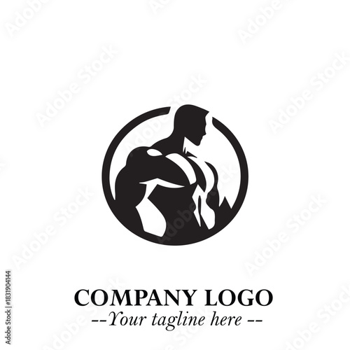 Man With Muscle Logo Symbol in Black on White Background for Strong Bold Fitness Branding Design Art