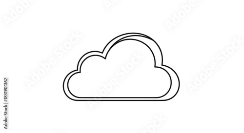 Minimalist cloud icon with a clean double line outline, representing weather, data, or computing, isolated on a white background.