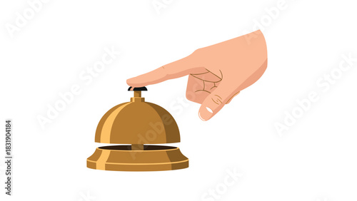 Call for service with a golden bell and a finger pressing the top, perfect for hotel, customer service, or assistance needs