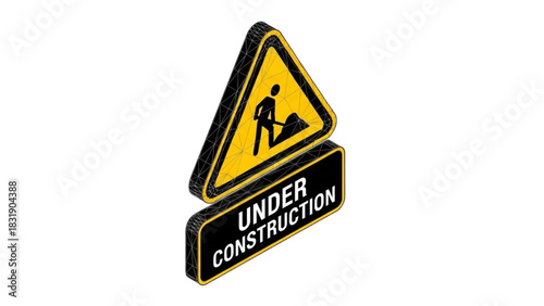 Construction warning sign - illustration depicting under construction with yellow triangle warning symbol